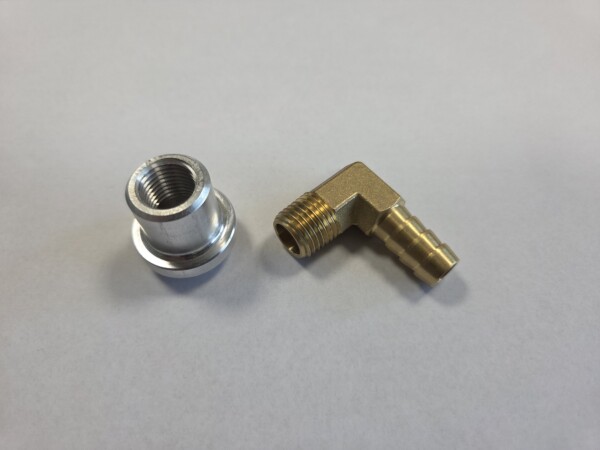 20260810_095925 Brass right-angle 90 degree hose barb for 8 mm ID hose, 1/8″ NPT thread + alu thread bush.