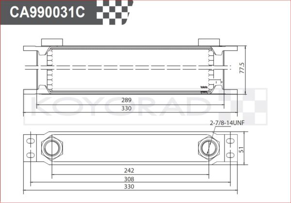 Performance racing oliekoeler 10 row 289 x 77 x 50 mm