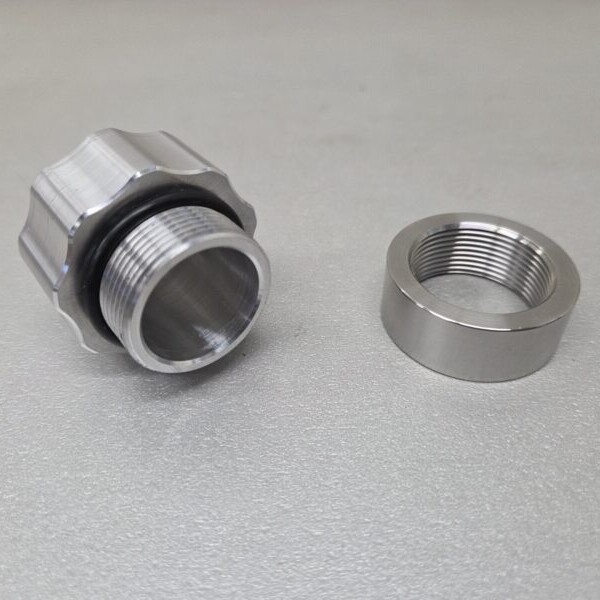 Filler-cap aluminium Ø 43 mm  L= 35 mm + adaptor Stainless steel.